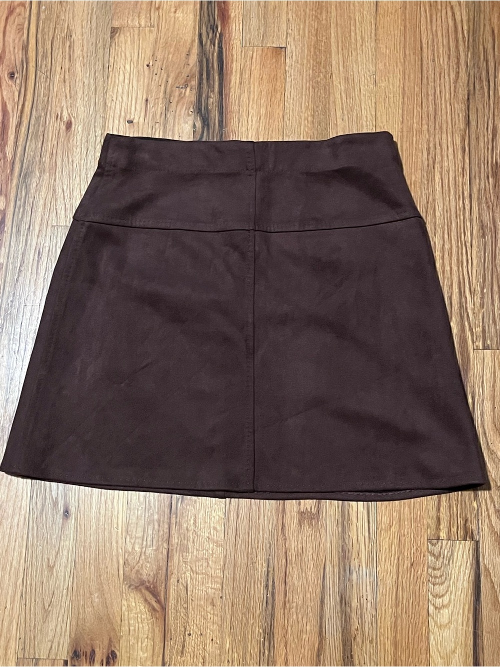 NWT Max Studio Brown Stretch Mini Skirt Size S High Waist A-Line Faux Suede - Picture 2 of 6